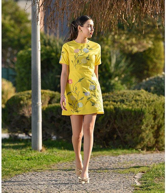 Fanm Mon Joe Floral Embroidered Crew Neck Short Sleeve Mini Dress Product Image