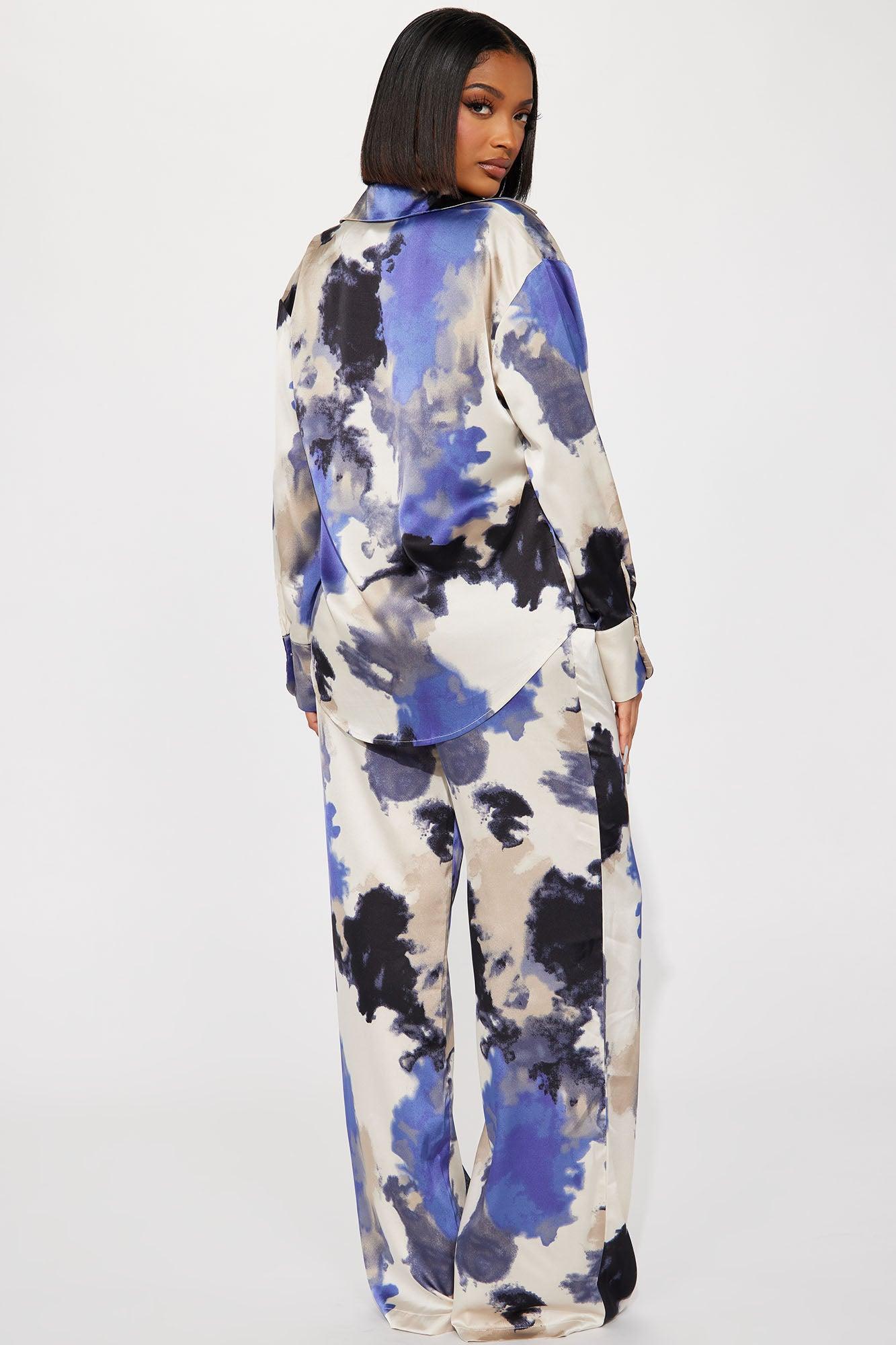 Christina Satin Pant Set - Blue/combo Product Image