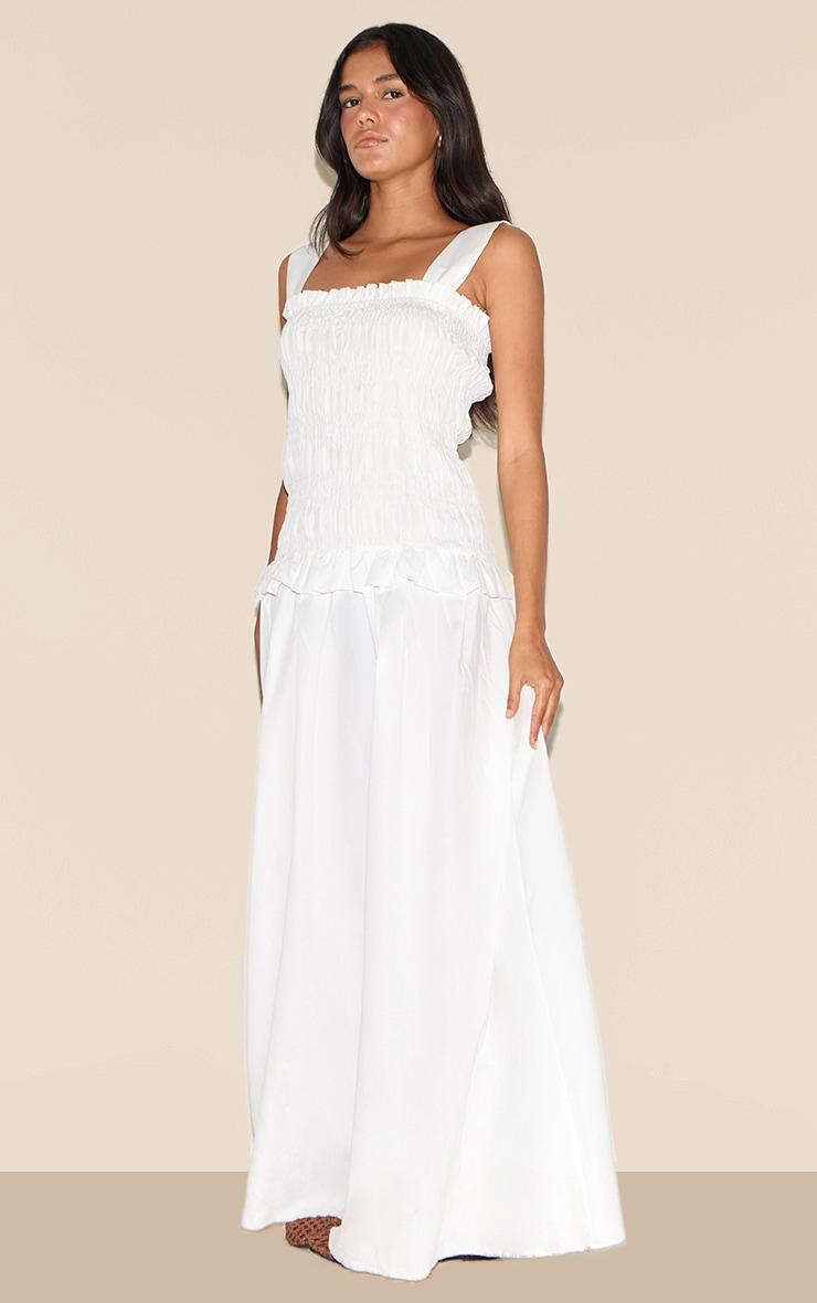 White Shirred Frill Detail Maxi Dress Product Image