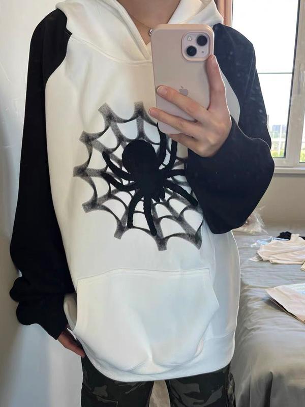 Men's Spider Web Print Oversized Hoodie Product Image
