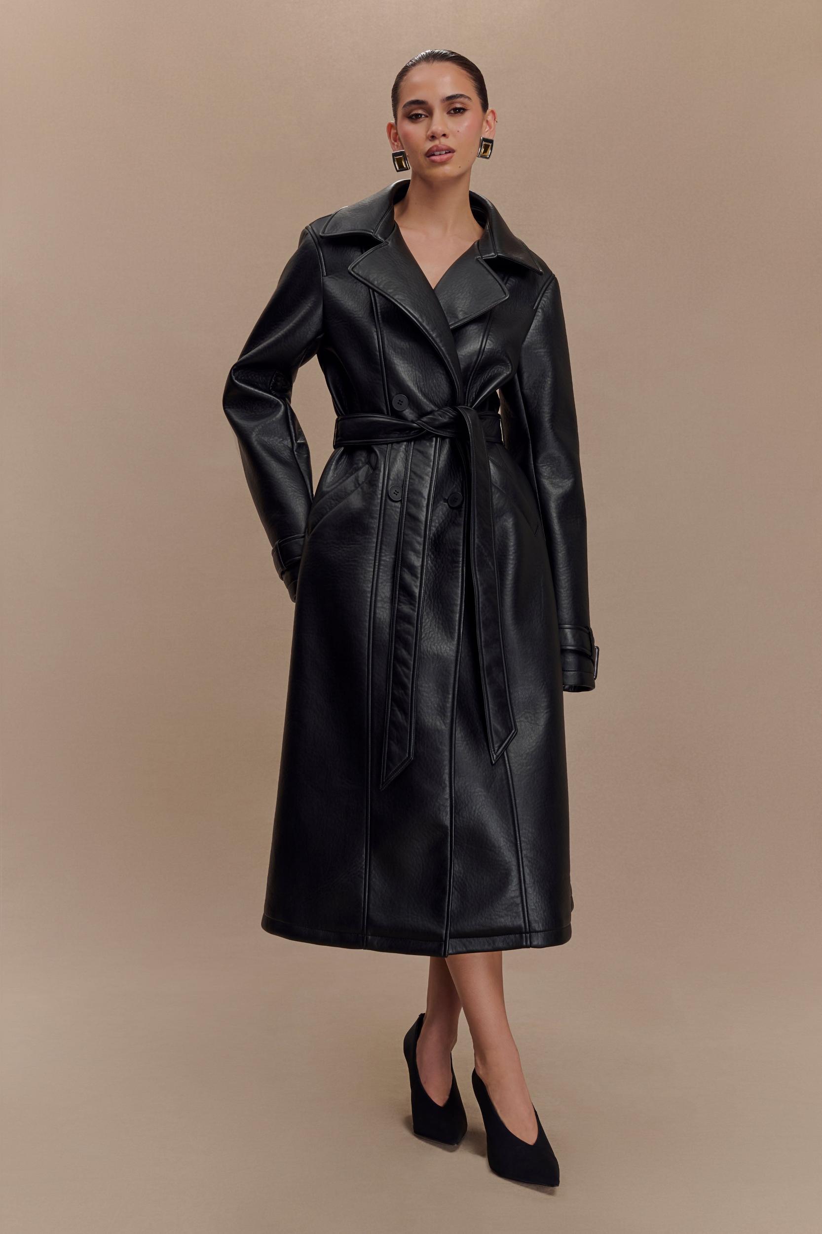 Tarah Faux Leather Trench Coat - Black Product Image