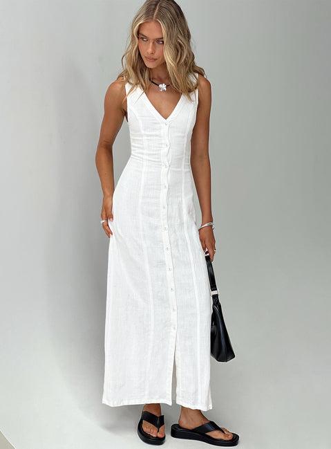 Summer Season Linen Blend Maxi Dress White Product Image