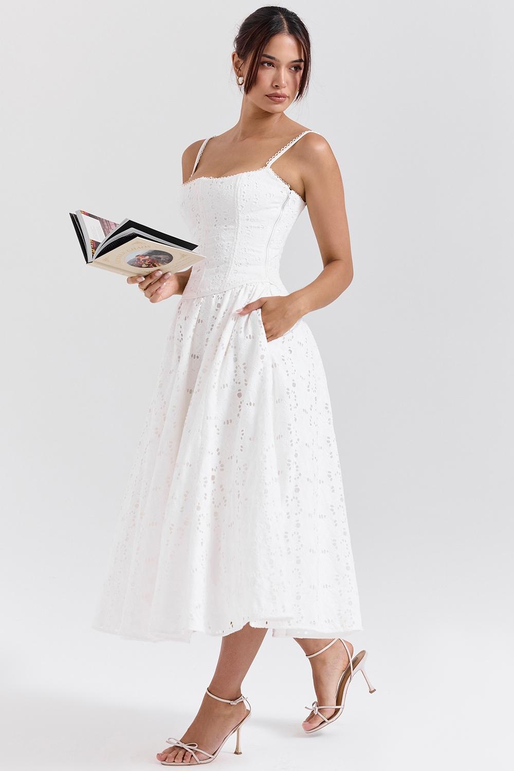 Francine  white broderie anglais midi skirt Product Image