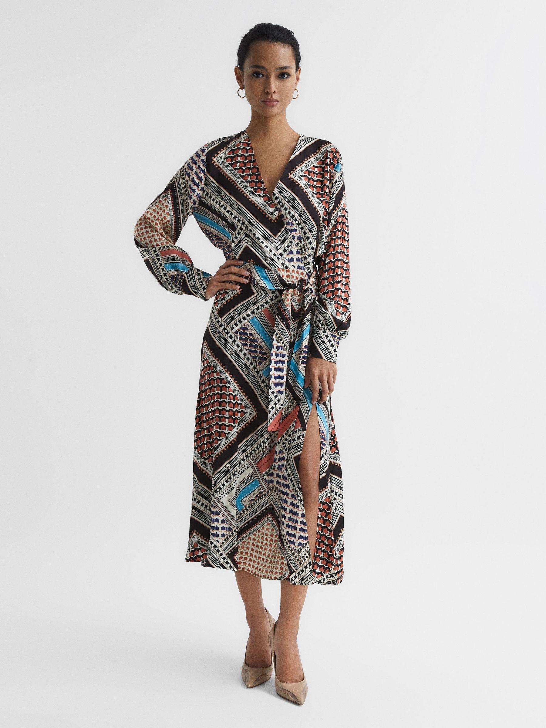 Scarf Print Midi Dress in Pink/Blue Product Image