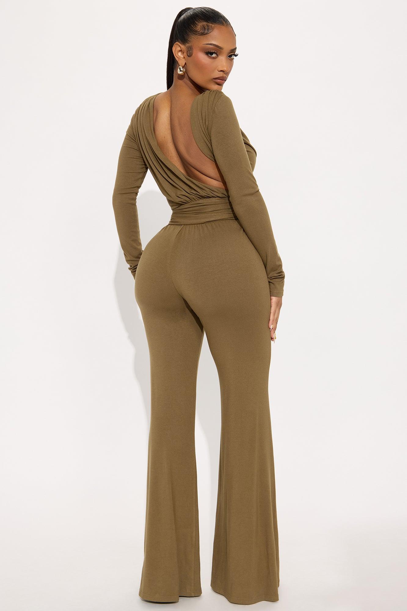 Isabella Ribbed Long Sleeve Jumpsuit - Olive Female Product Image
