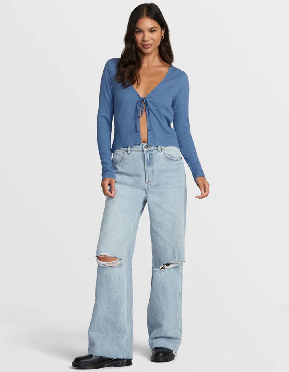 RVCA Love Me Womens Tie Front Long Sleeve Top - BLUE Product Image