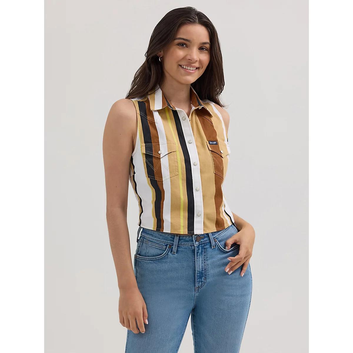 Women's Wrangler Brushpopper Stripe Slim Crop Snap Tank | Women's TOPS | Wrangler® Product Image