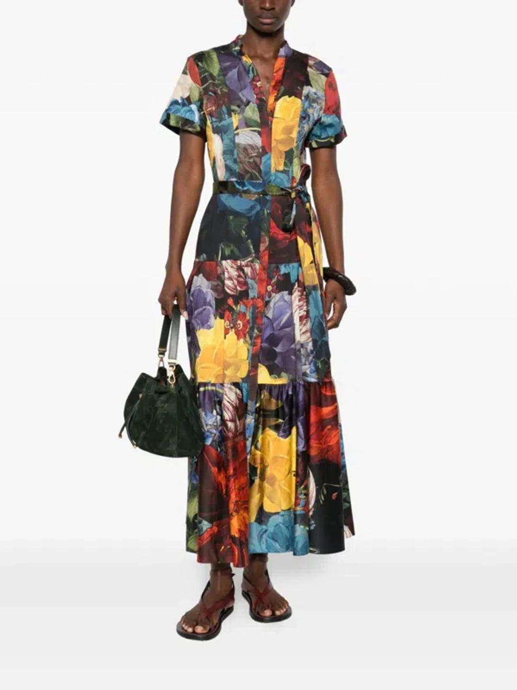 ALICE AND OLIVIA Flourish Lucy Roll-sleeve Midi Dress In Multi Product Image