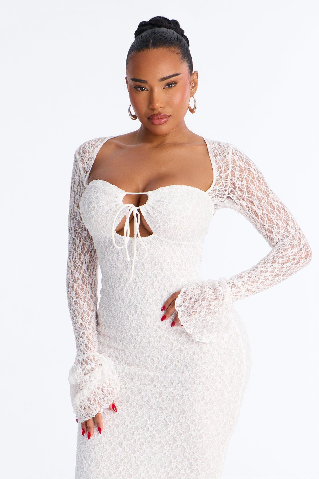 Saffron Lace Midi Dress - Ivory Female Product Image