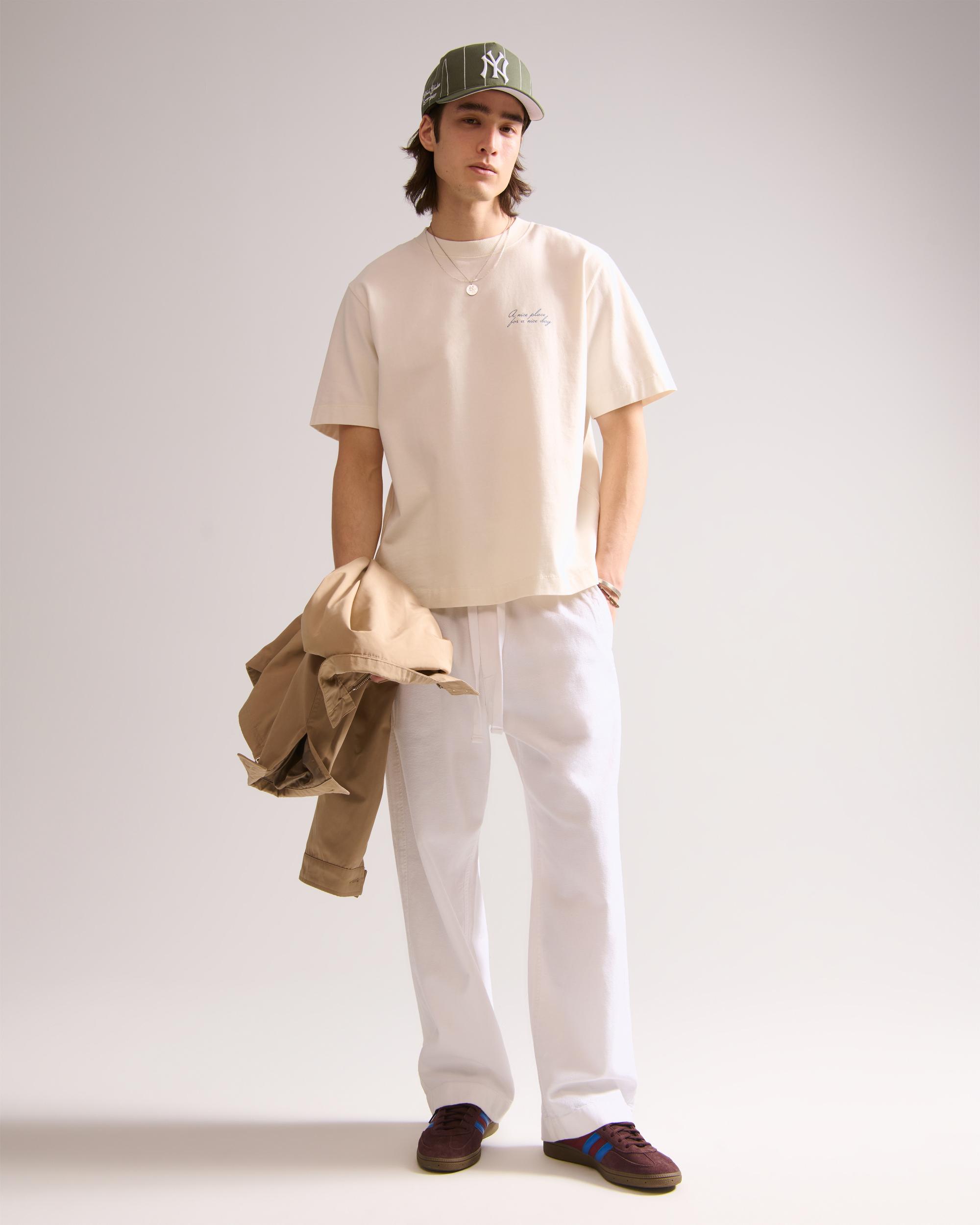 Baggy Cotton Texture Pull-On Pant Product Image