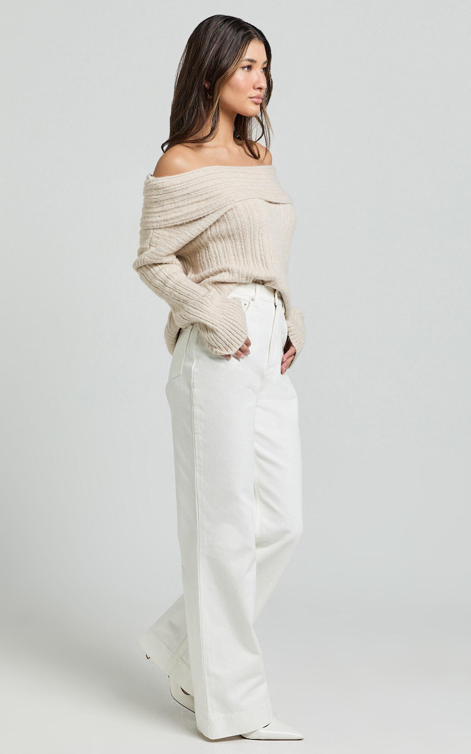 Dexter Jeans - High Waisted Straight Leg Denim Jeans in Ecru Product Image