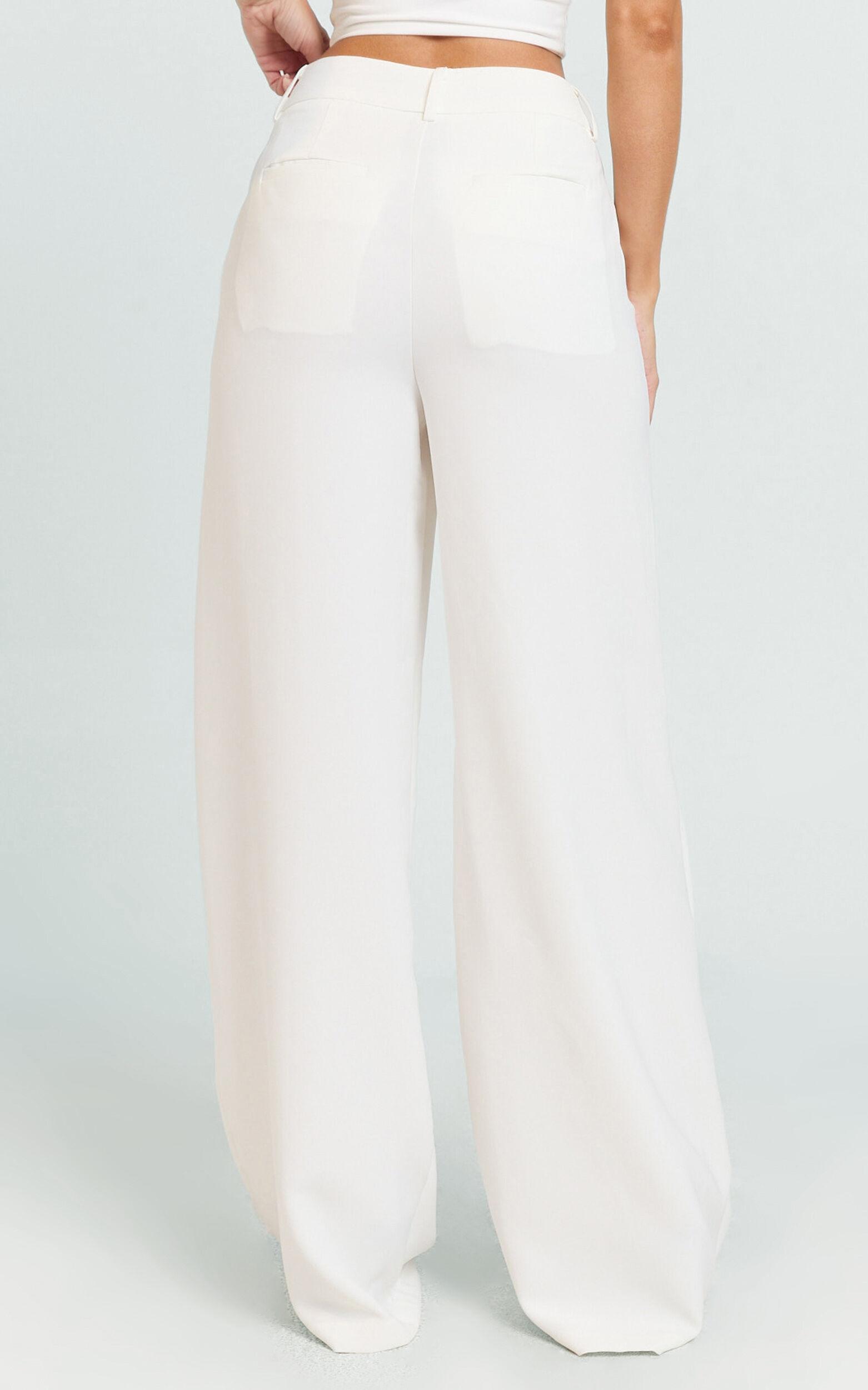 Selena Pants - High Waisted Wide Leg Tailored Pants in Cream Product Image