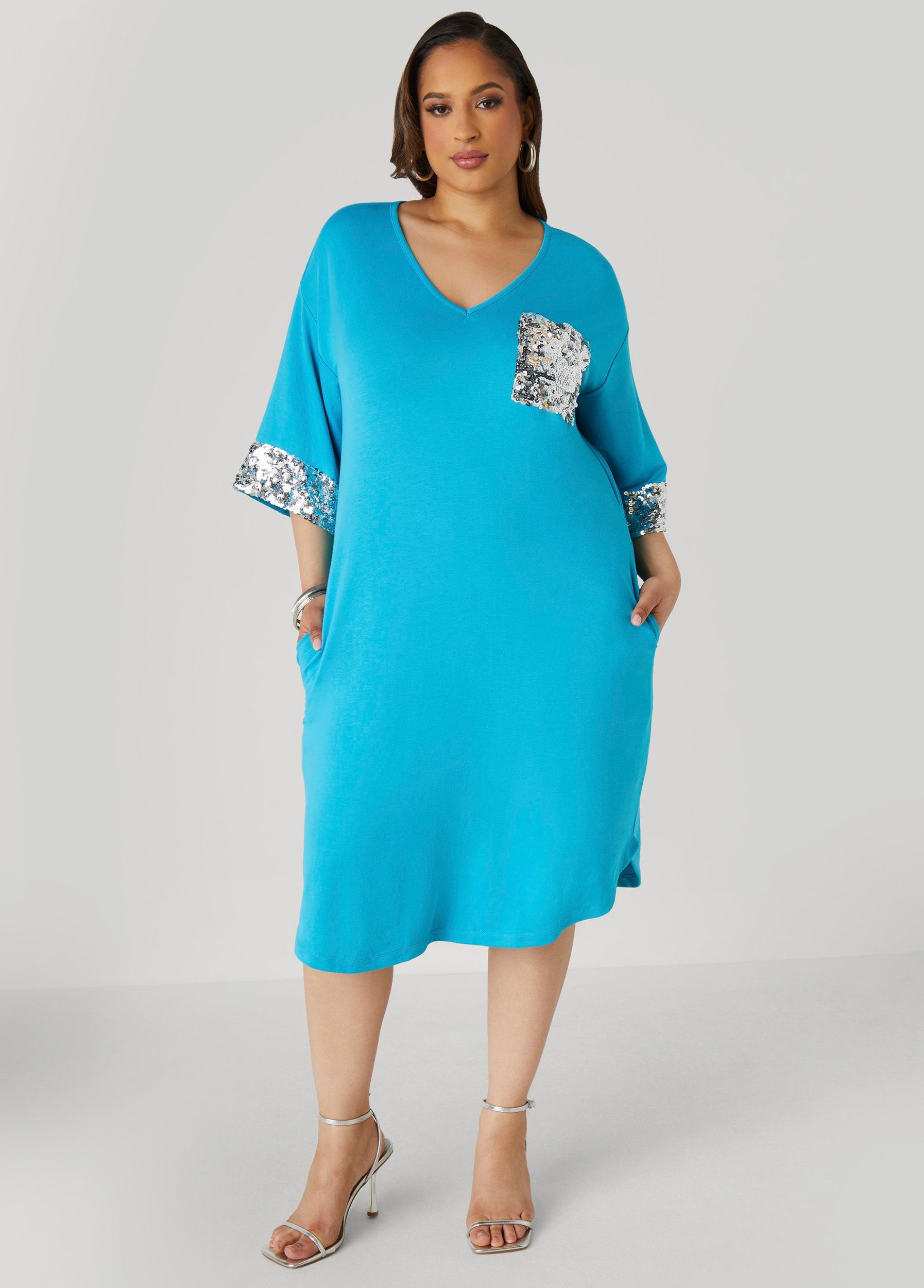 Plus Size Sequined Terry T Shirt Dress Ashley Stewart Product Image