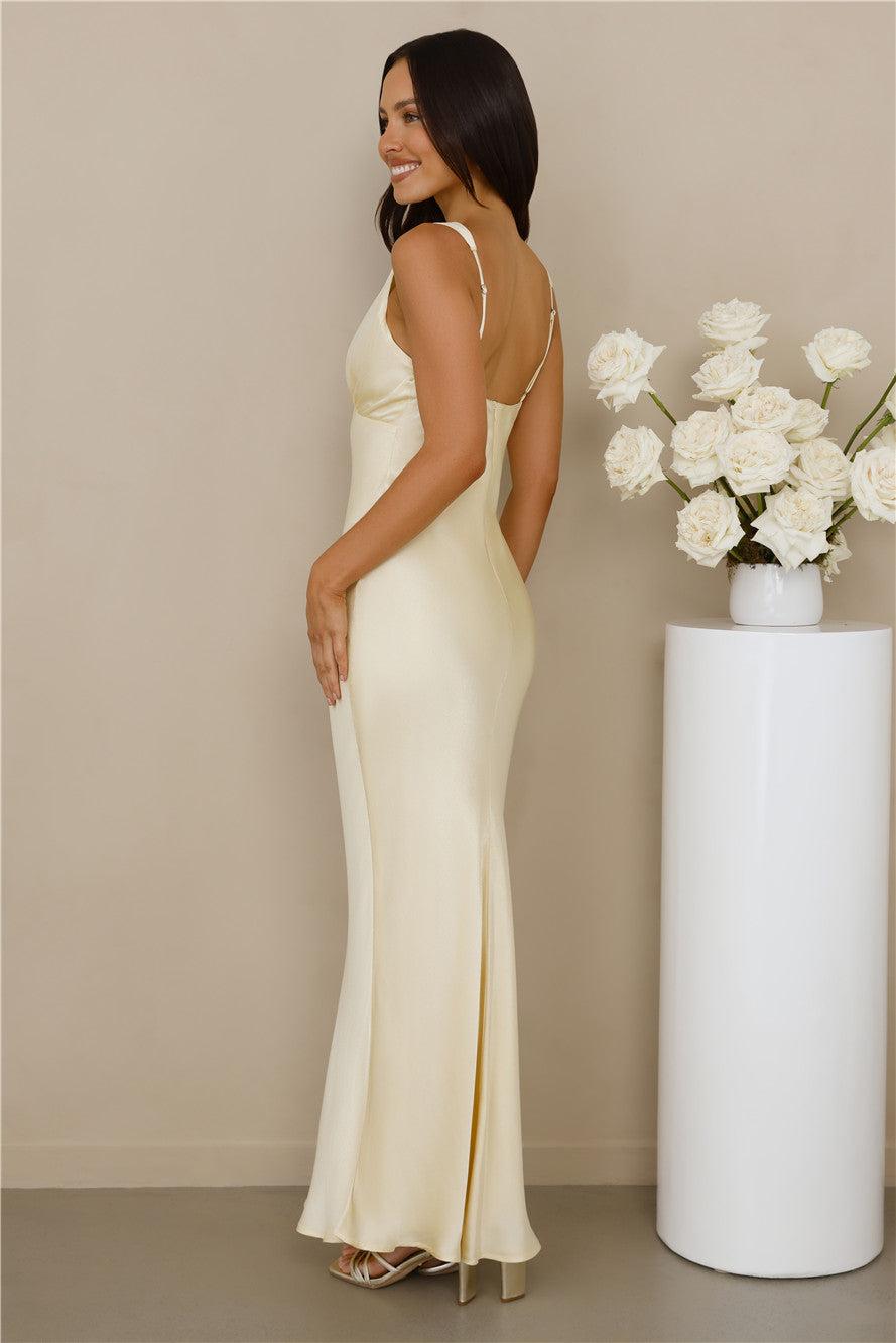 The Isabeau Satin Maxi Dress Yellow Product Image