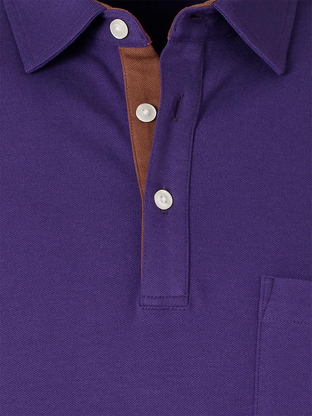 Cotton/Spandex Pique Three Button Polo - Purple Product Image