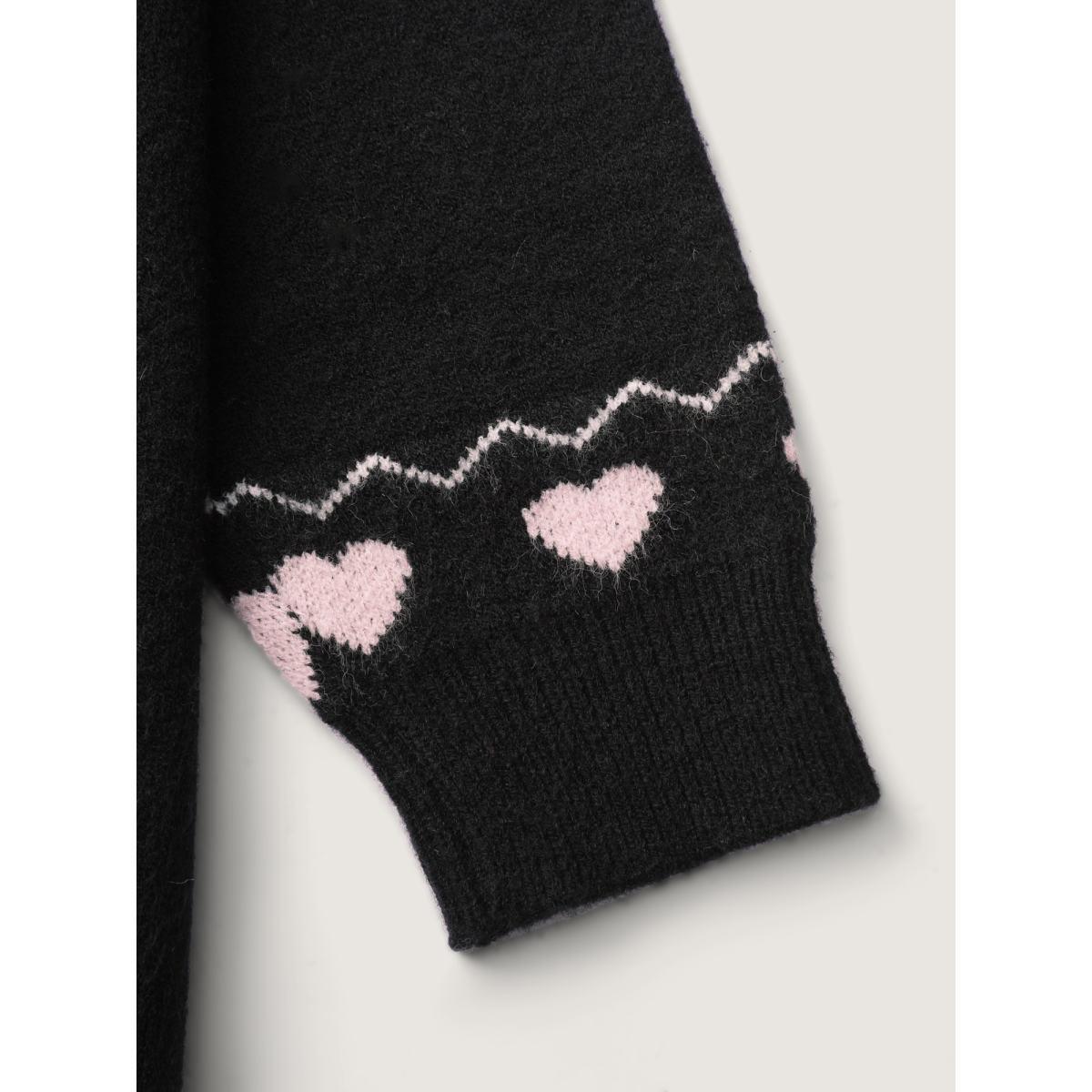 Plus Size Fair-Isle Jacquard Midi Sweater Dress Black Women Playful Loose Long Sleeve Casual Sweater Dresses BloomChic 12/L Product Image