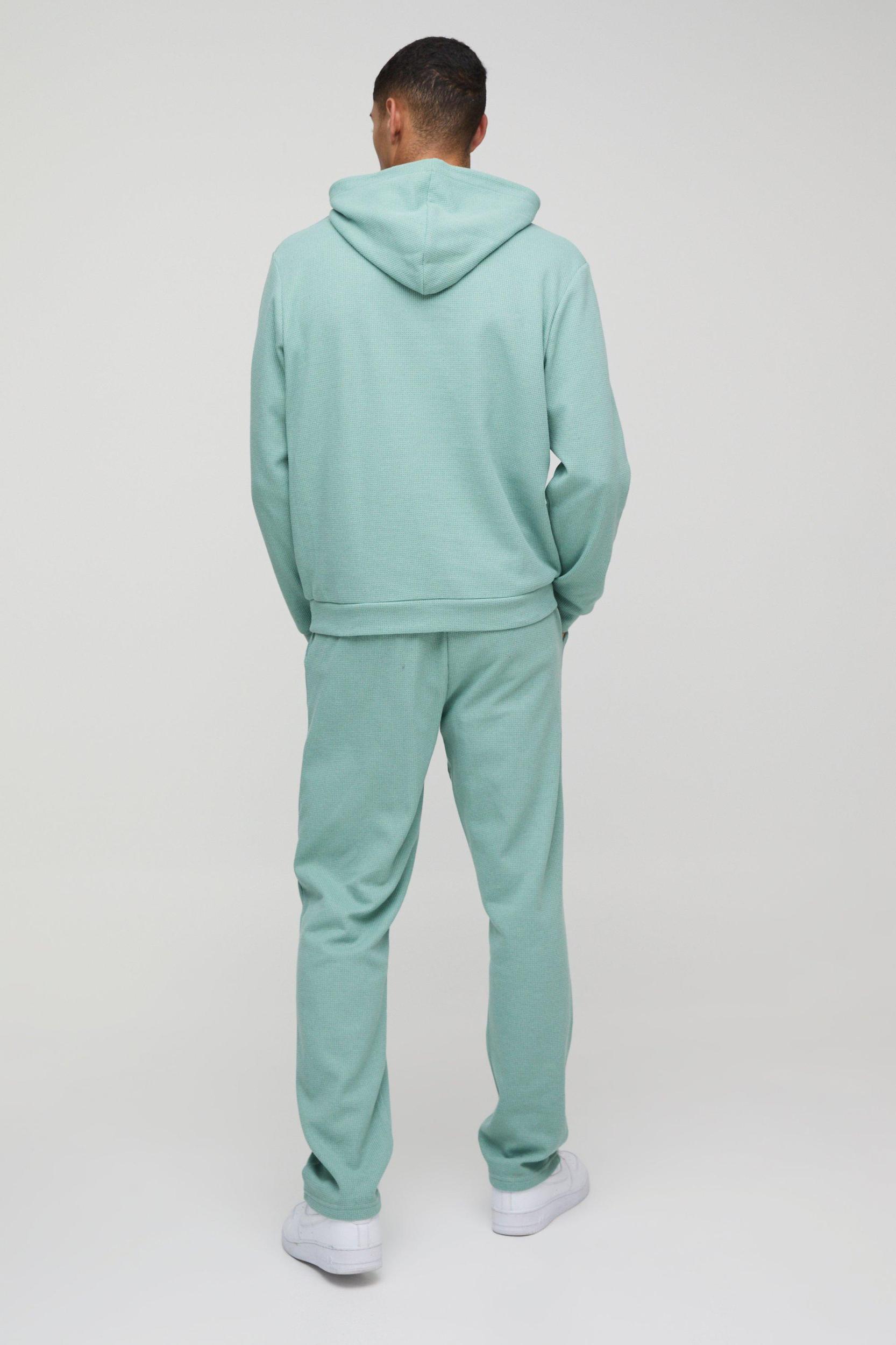 Regular Fit Man Embroidered Waffle Hooded Tracksuit | boohooMAN USA Product Image