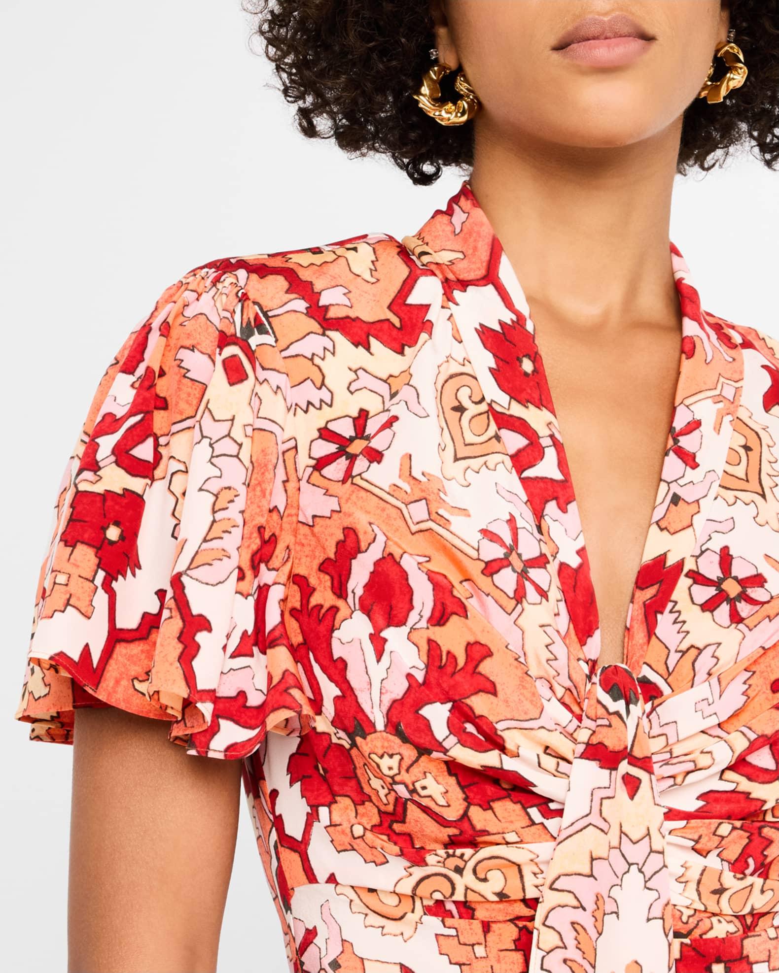 Peeta Ruched Damask Midi Dress Product Image