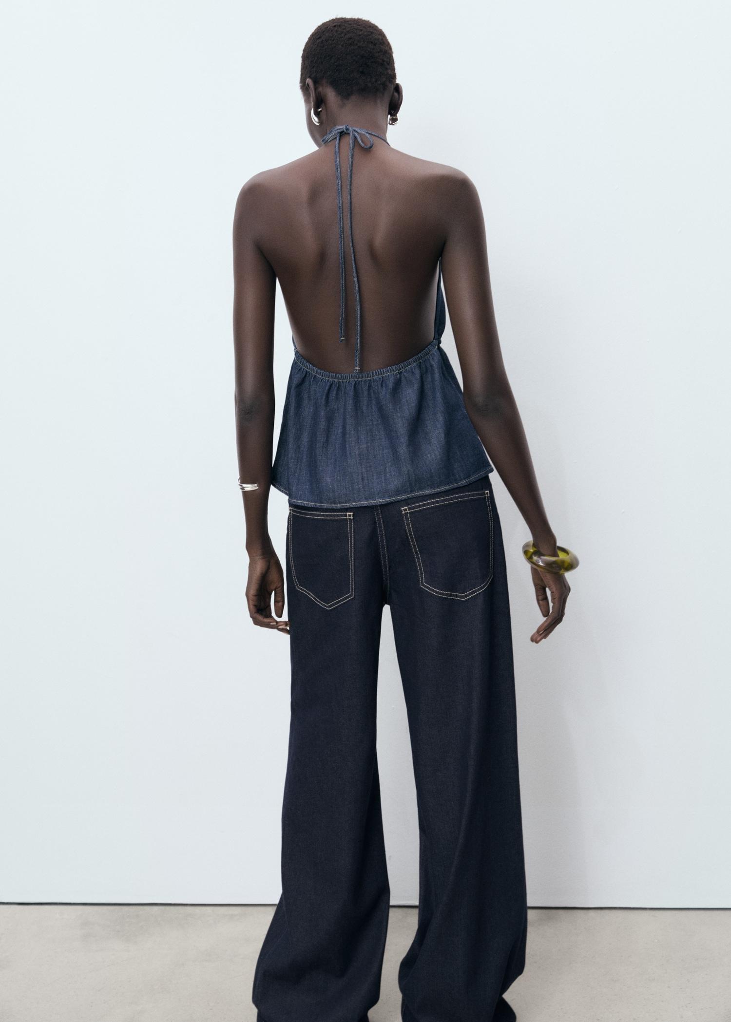 V-neck denim top with bow - Women | MANGO USA Product Image