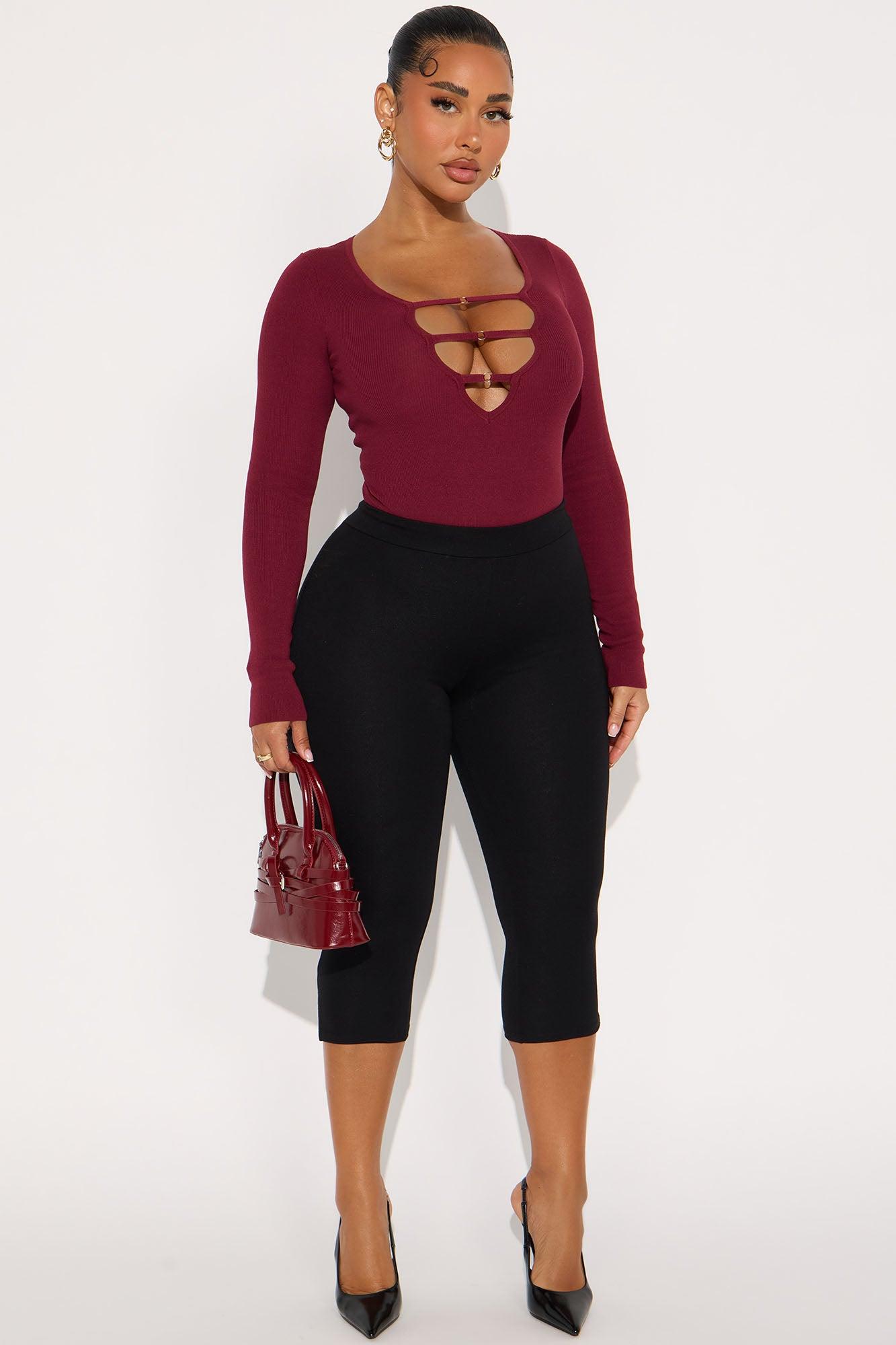 Jessi Cut Out Sweater Bodysuit - Burgundy Female Product Image