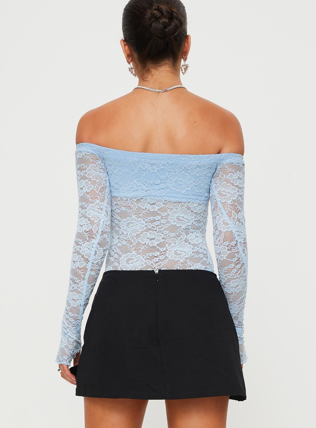 Weaver Off Shoulder Lace Bodysuit Blue Product Image