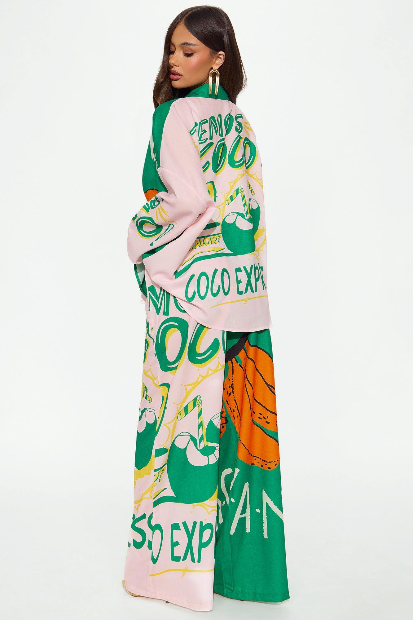 Sunset Vacation Linen Pant Set - Green Product Image