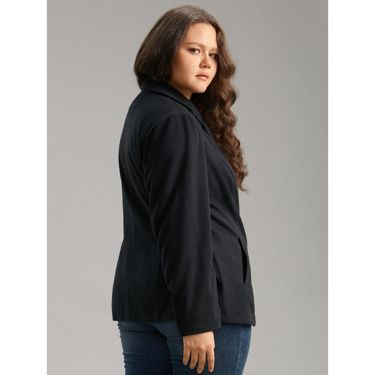 Plus Size Suit Collar Plain Button Up Waistline Inside Coat Women Black Casual Plain Ladies Dailywear Winter Coats BloomChic 30/6X Product Image