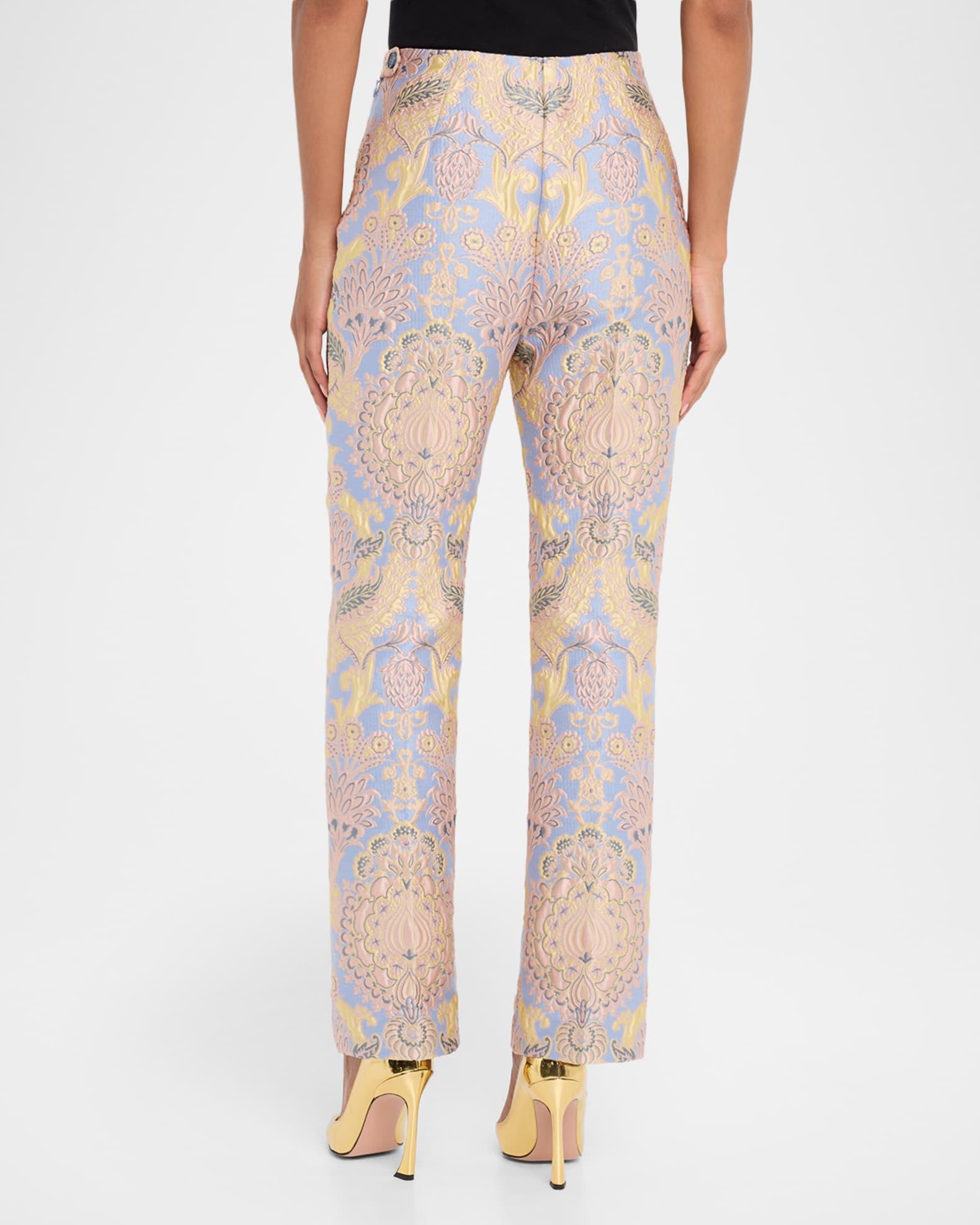 Floral Brocade Straight-Leg Ankle Trousers Product Image