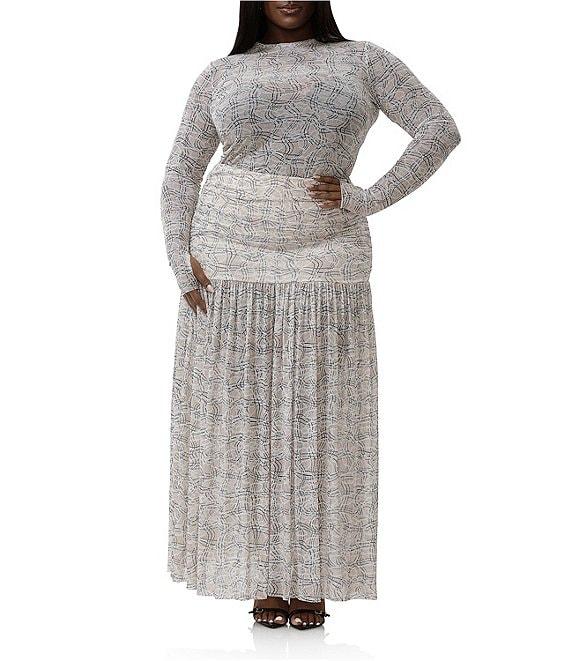 AFRM Plus Kaylee Mesh Lace Plaid Print Crew Neck Long Sleeve Coordinating Top Product Image