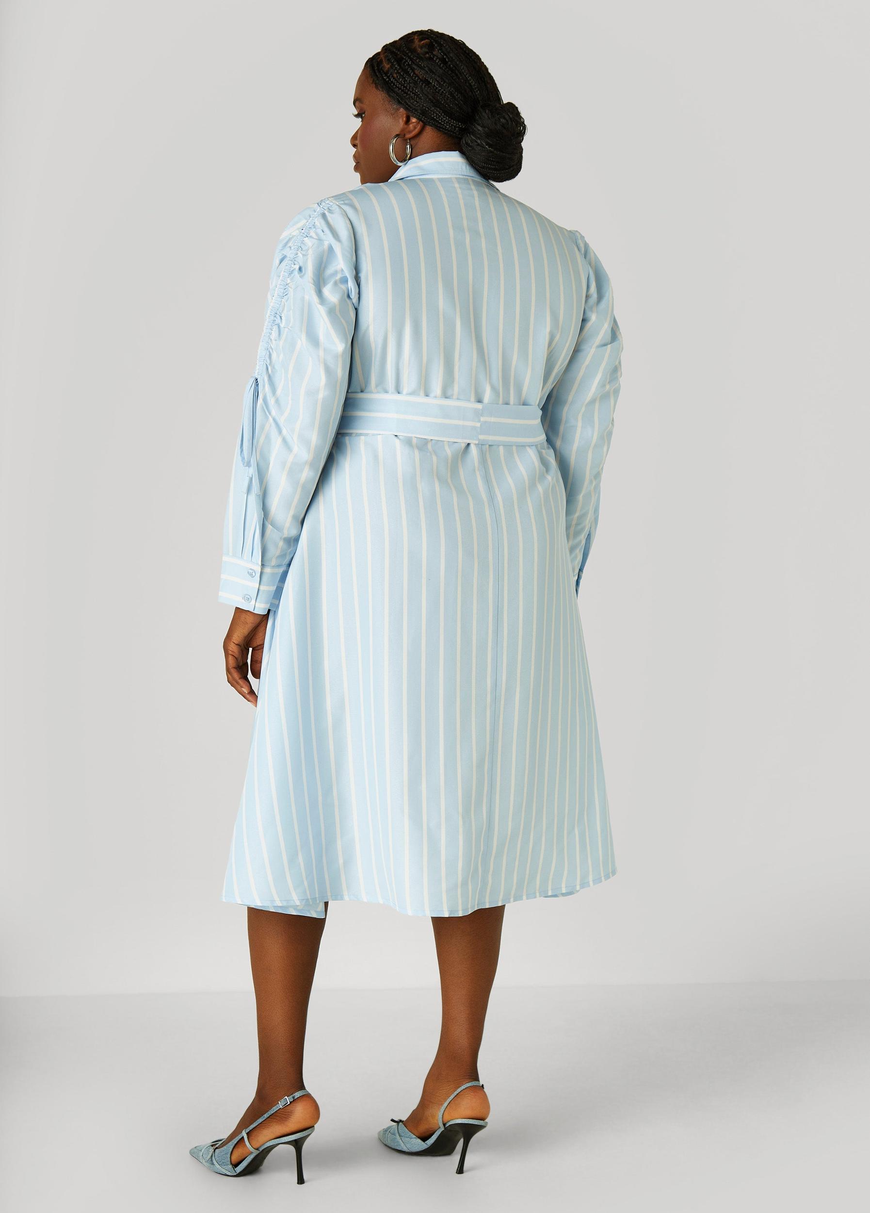 Striped Drawstring Midi Shirtdress Product Image