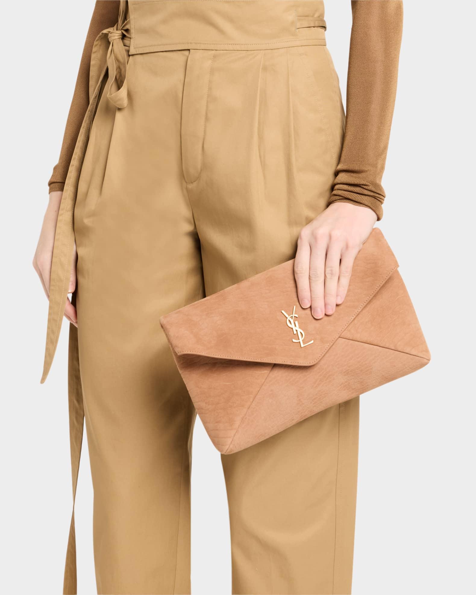 Large YSL Envelope Pouch Clutch Bag in Pebbled Leather  Product Image