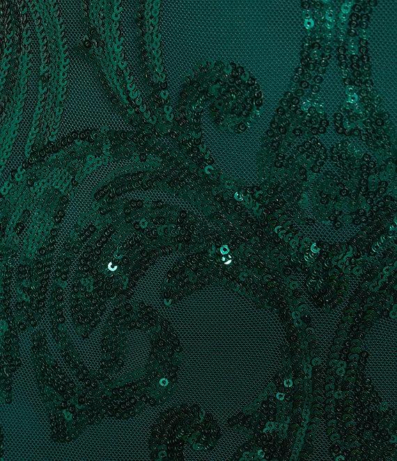 B. Darlin Sequin Pattern V-Neck Double Spaghetti Strap Lace Up Back Dress Product Image