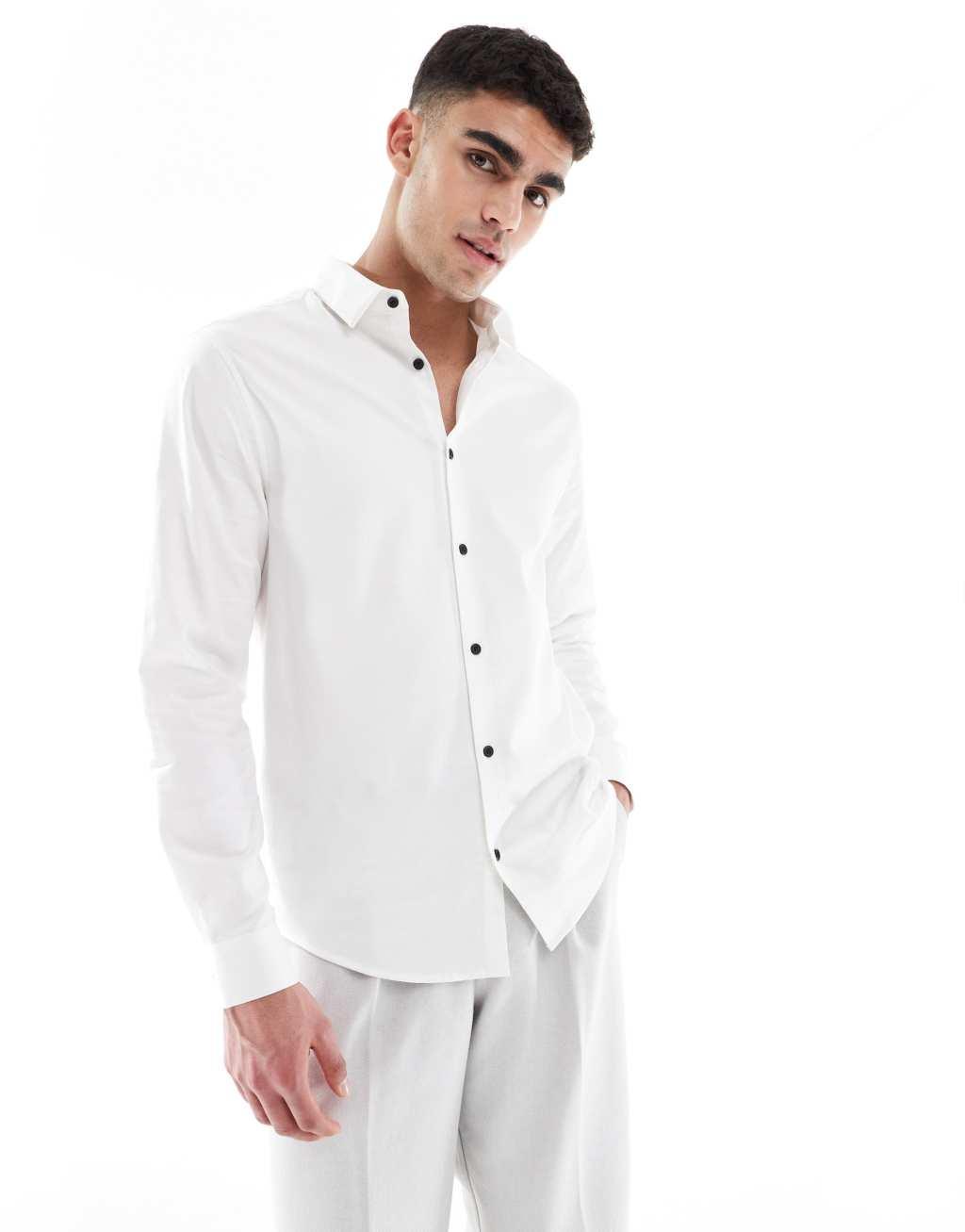 ASOS DESIGN formal easy iron twill regular shirt in white Product Image