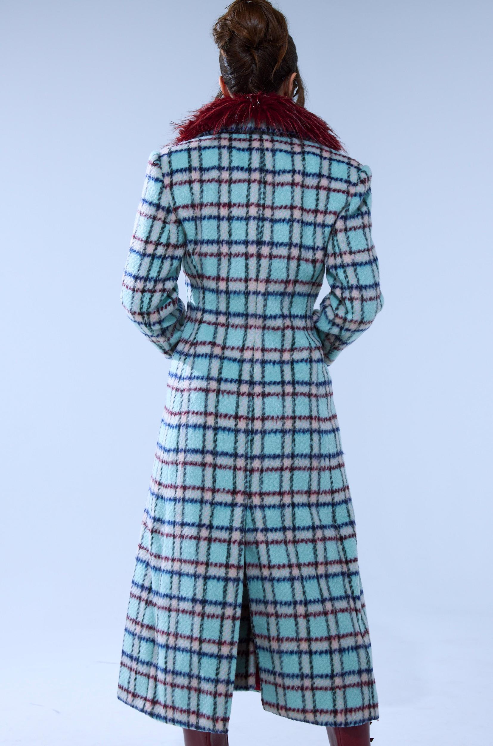 TEA FOR TWO FUR TRIM TRENCH IN BLUE Product Image