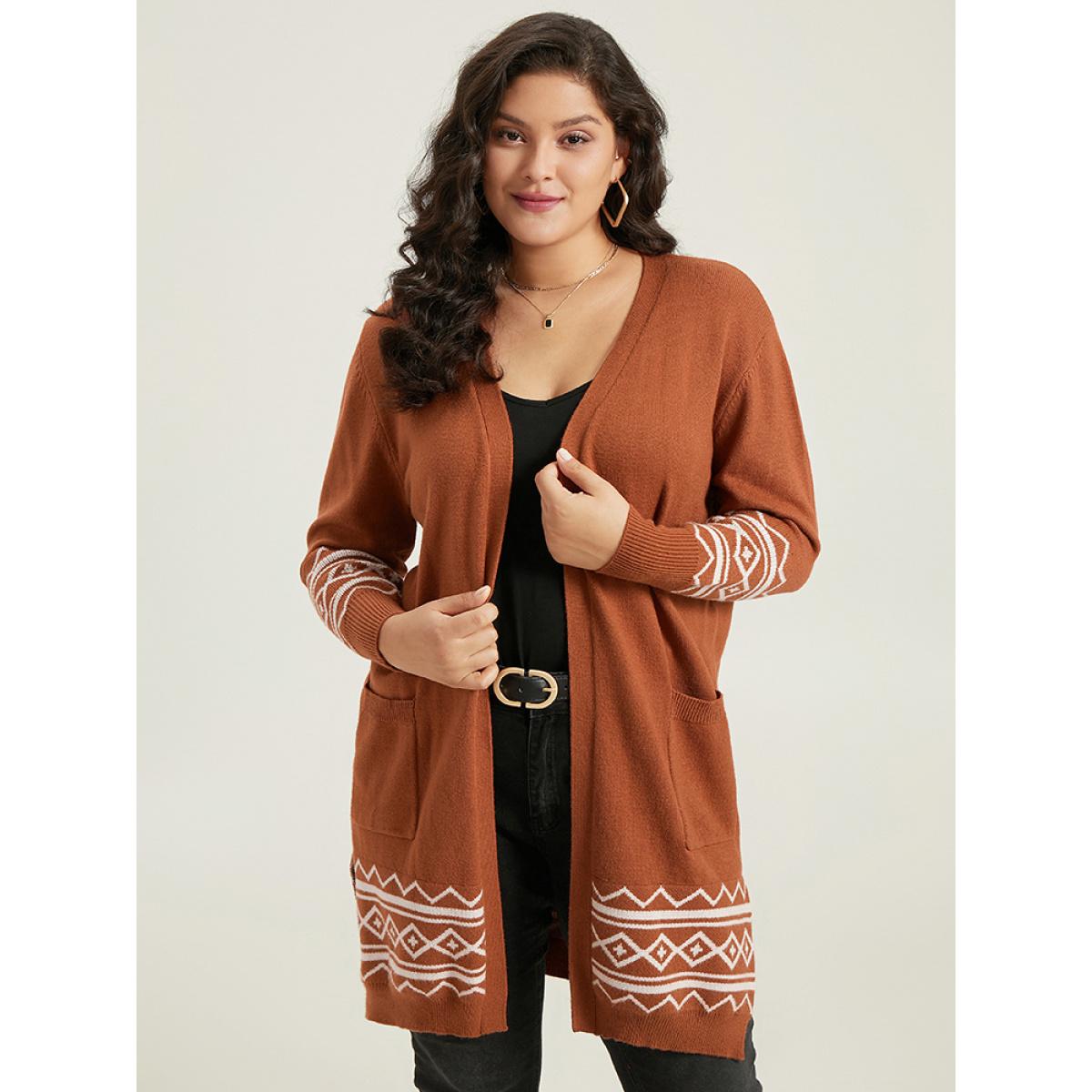 Plus Size Supersoft Essentials Bandana Split Side Cardigan Chocolate Women Casual Loose Long Sleeve Everyday Cardigans BloomChic 10/M Product Image