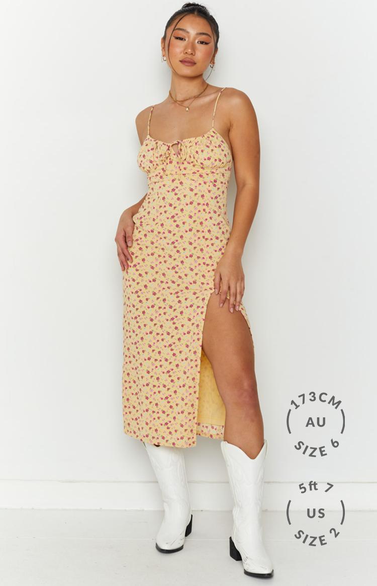 Paloma Yellow Floral Midi Dress Product Image