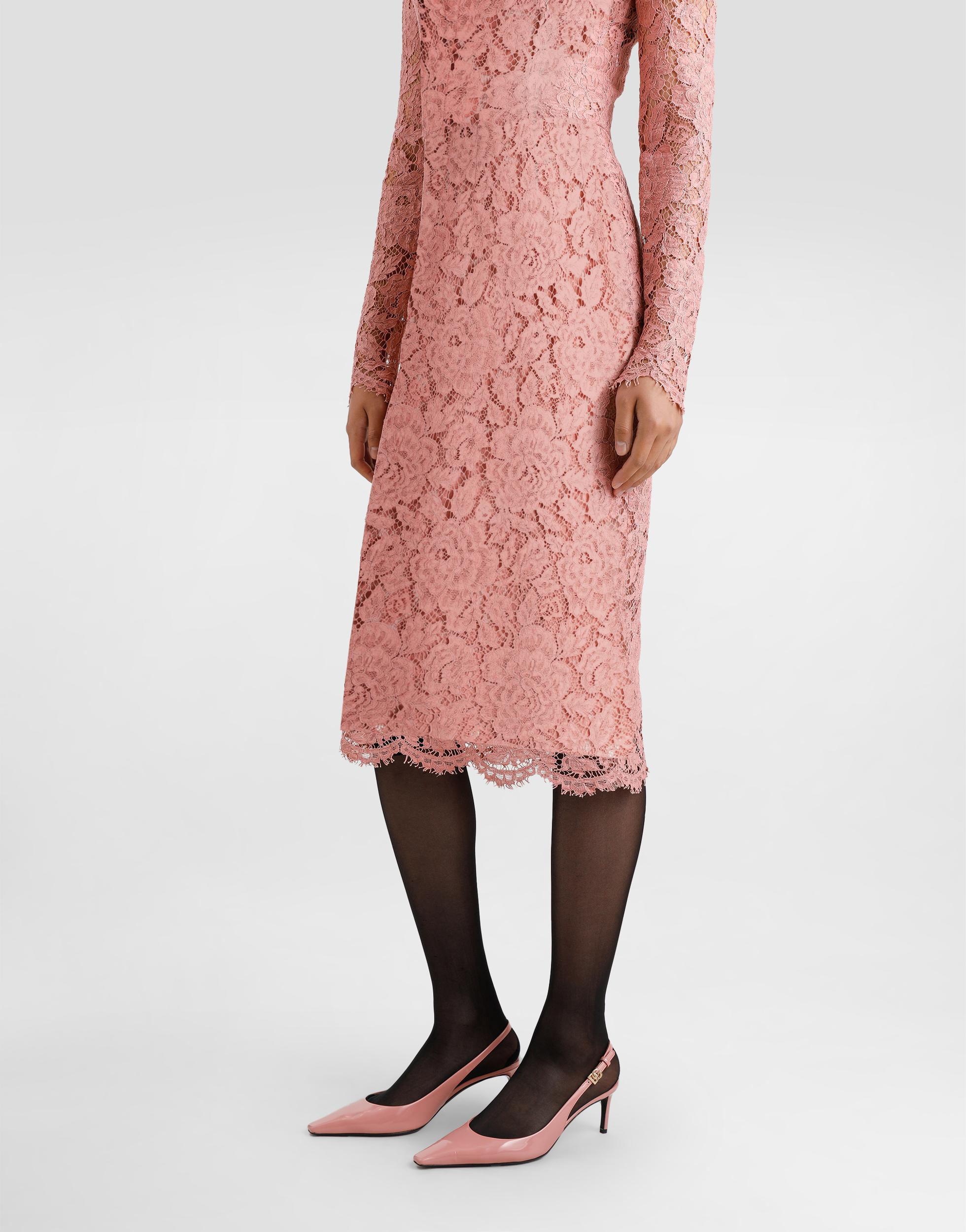 DOLCE & GABBANA Pink Lace Tube Longuette Dress Product Image
