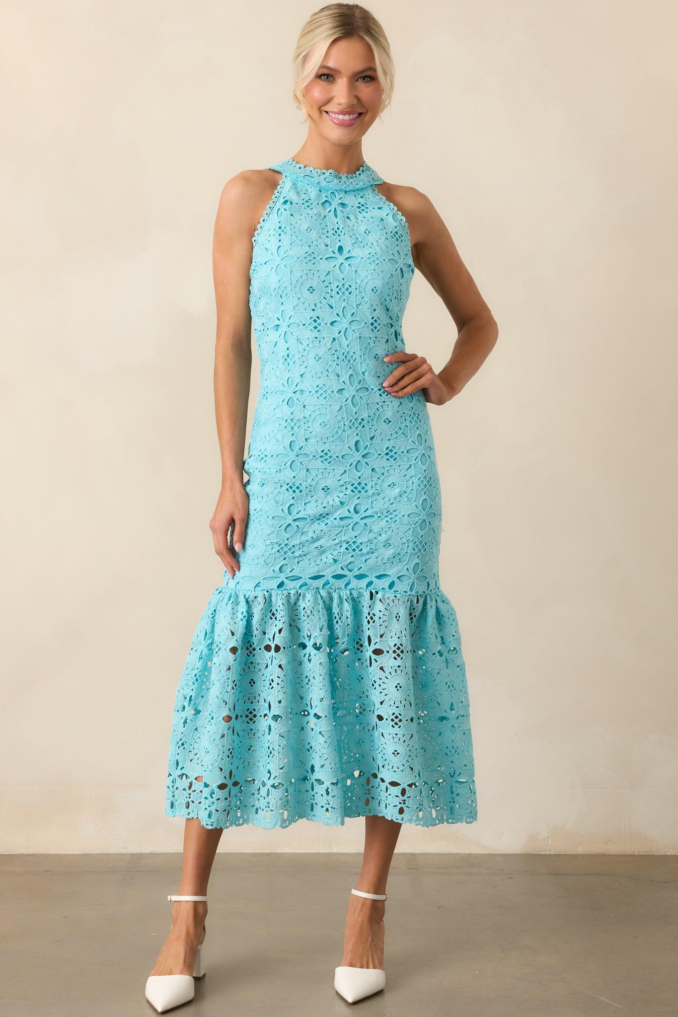 It's A New Day Horizon Blue Floral Embroidered Maxi Dress Product Image