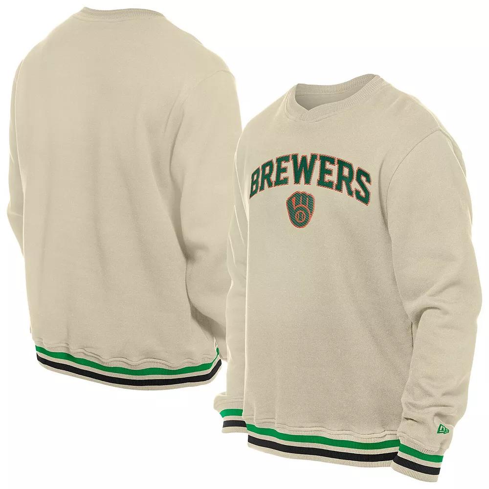 Men's New Era Cream Milwaukee Brewers St. Patrick's Day Twill Pullover Sweatshirt,  Product Image