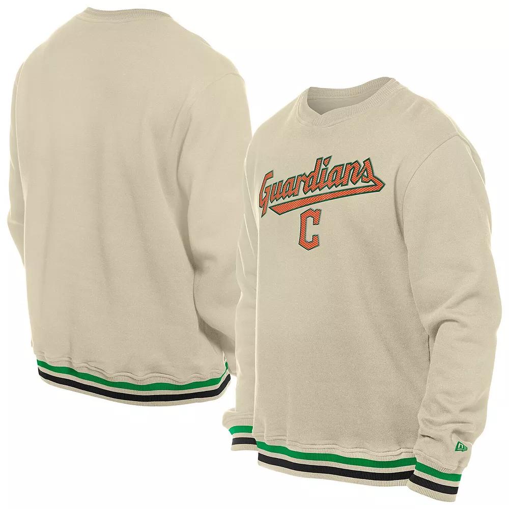 Men's New Era Cream Cleveland Guardians St. Patrick's Day Twill Pullover Sweatshirt,  Product Image