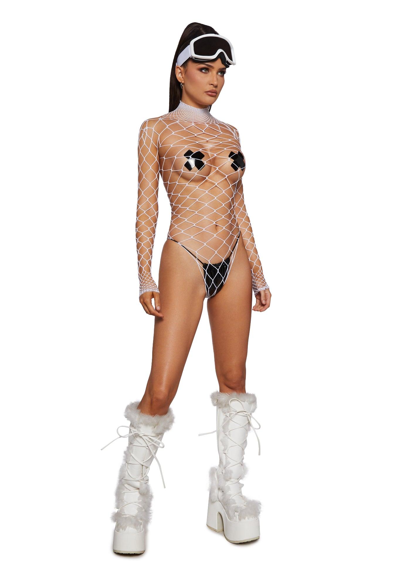 Long Sleeve White Fishnet Bodysuit Product Image