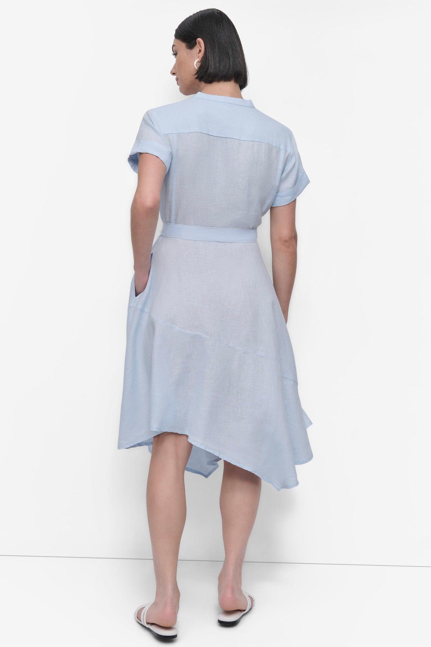 SHORT SLEEVE LINEN WRAP DRESS Product Image