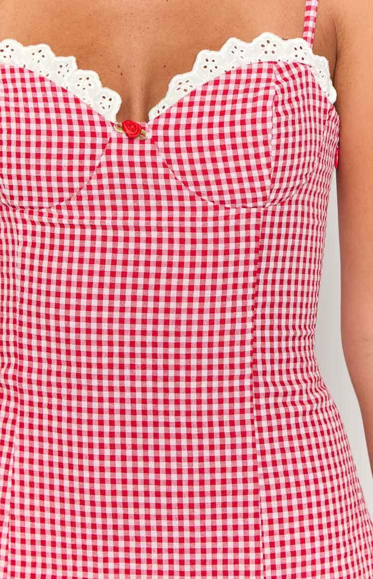 Cutie Pie Red Gingham Mini Dress Product Image