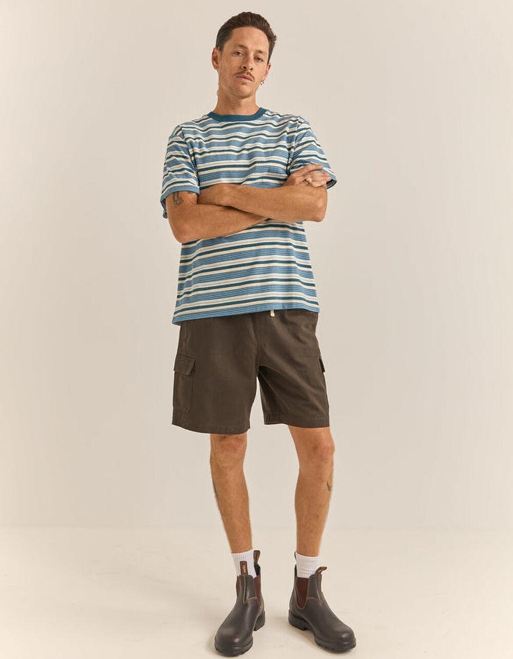 RHYTHM Oh Three Mens Stripe Tee - TEAL BLUE Product Image