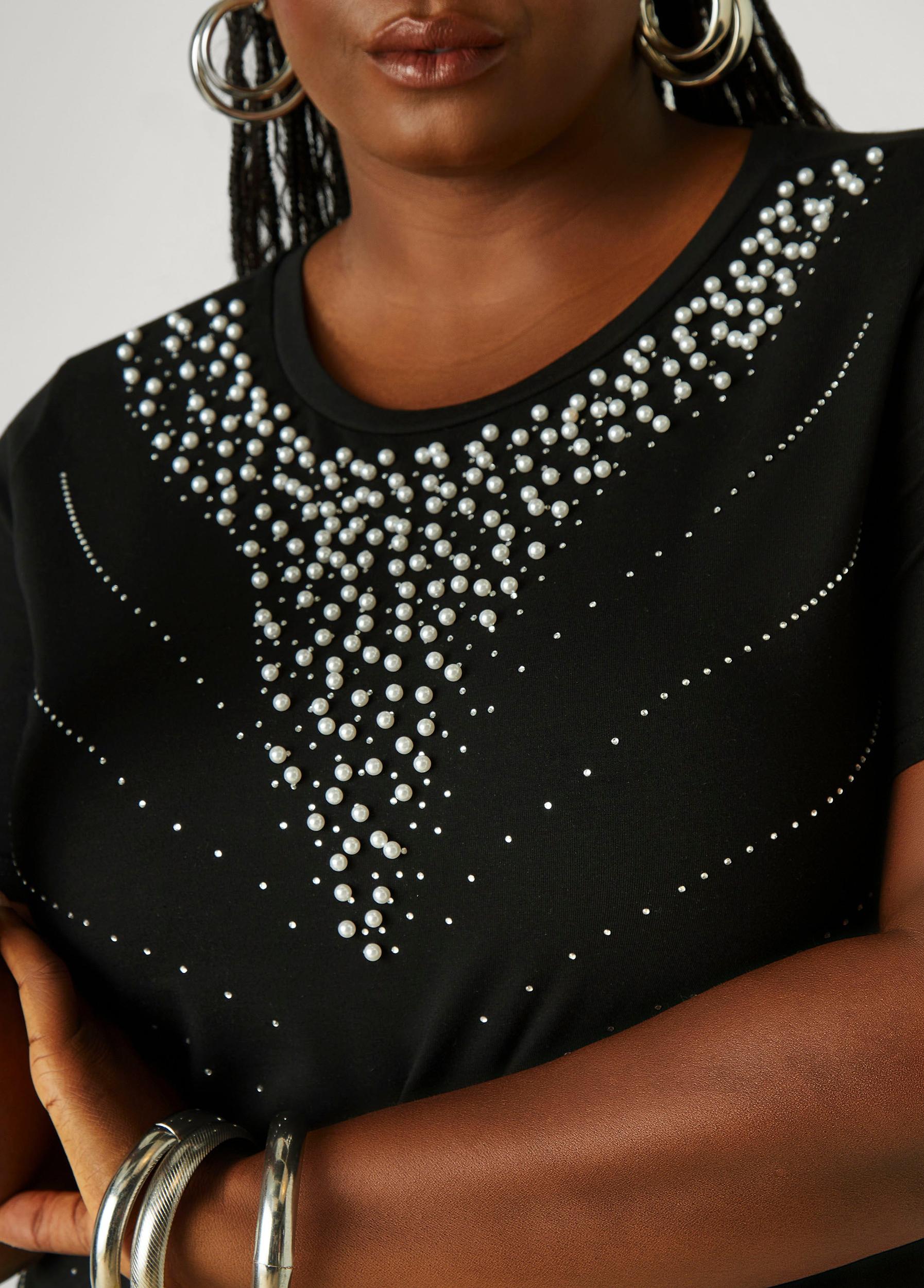 Plus Size Faux Pearl And Crystal Jersey Tee Ashley Stewart Product Image