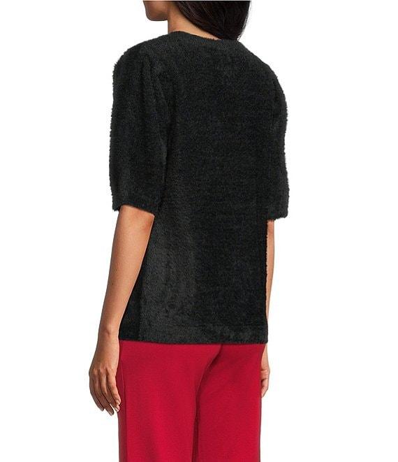 Slim Factor by Investments Blyss Crew Neck Short Sleeve Eyelash Sweater Product Image