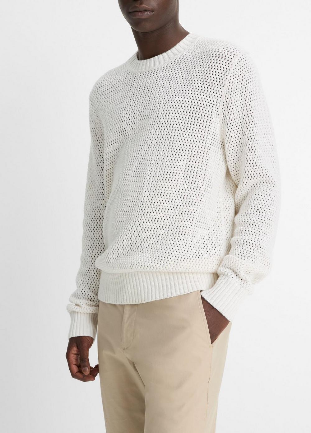 Mesh-Stitch Cotton-Cashmere Crew Neck Sweater Product Image