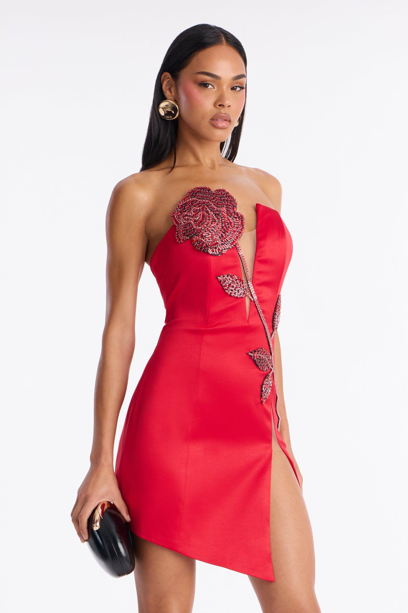 Blooming Love Satin Mini Dress - Red Female Product Image