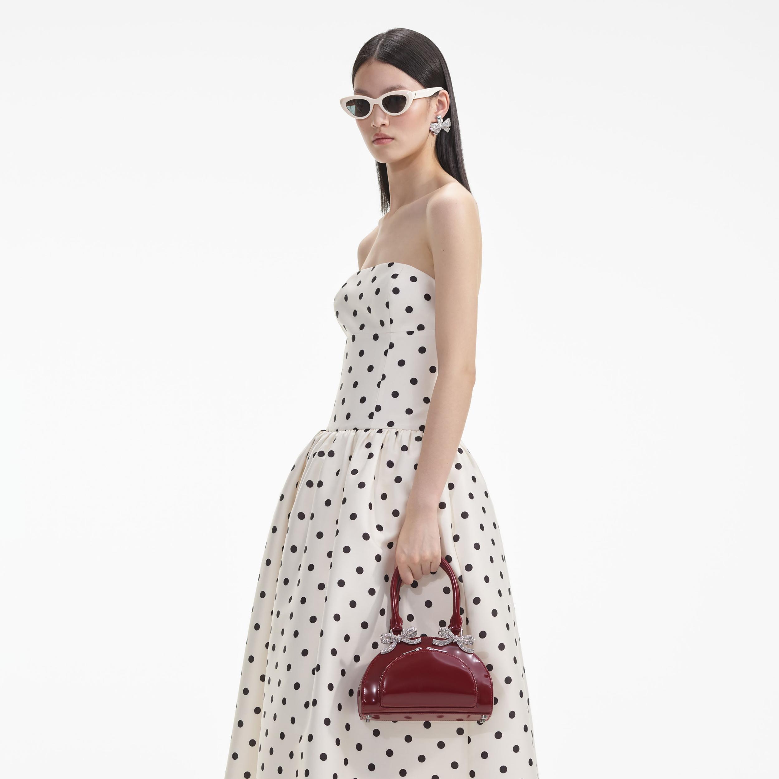 Cream Polka Dot Taffeta Midi Dress Product Image