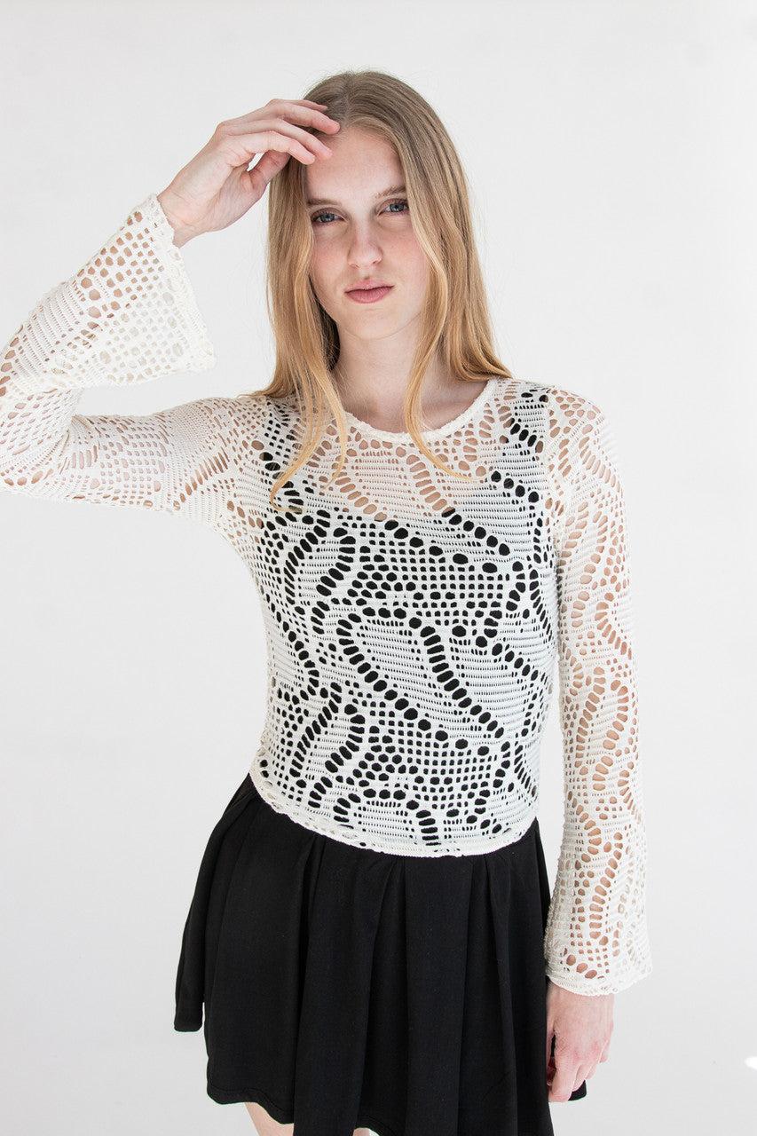Bell Sleeve Crochet Net Top Product Image